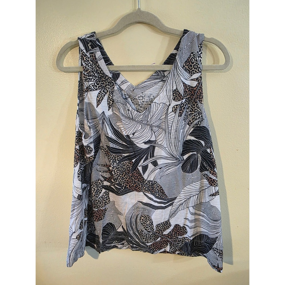 Chicos The Ultimate Tee Tank Top Size 3 XL Tropical Leopard Print V-Neck Cotton